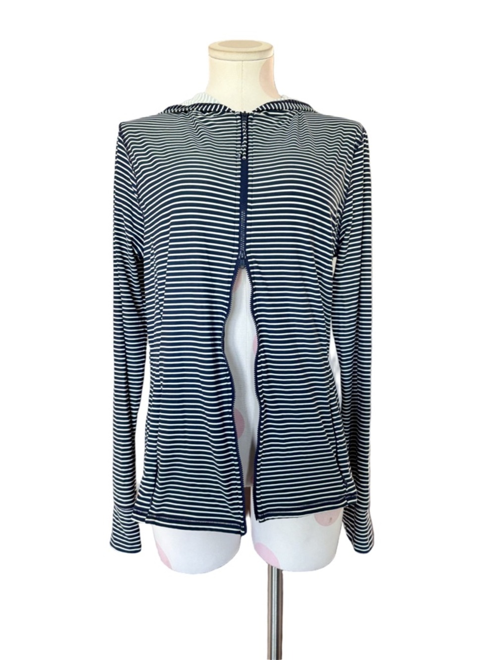 Athleisure coastal Activewear Zip Hoodie Rashguard Navy White Striped L - Picture 5 of 14
